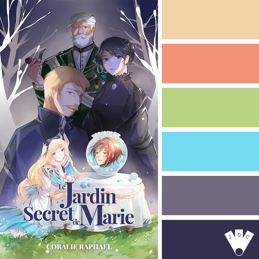 Color palette du livre "Le jardin secret de Marie" de l'auteure auto-édité Coralie Raphael