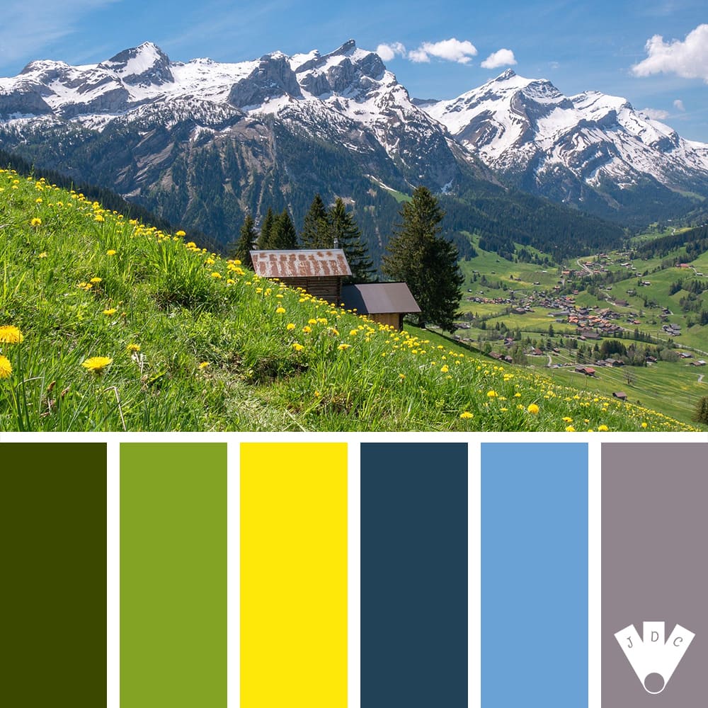Color palette d'une vue de montagne. Photos provenant de Pixabay.