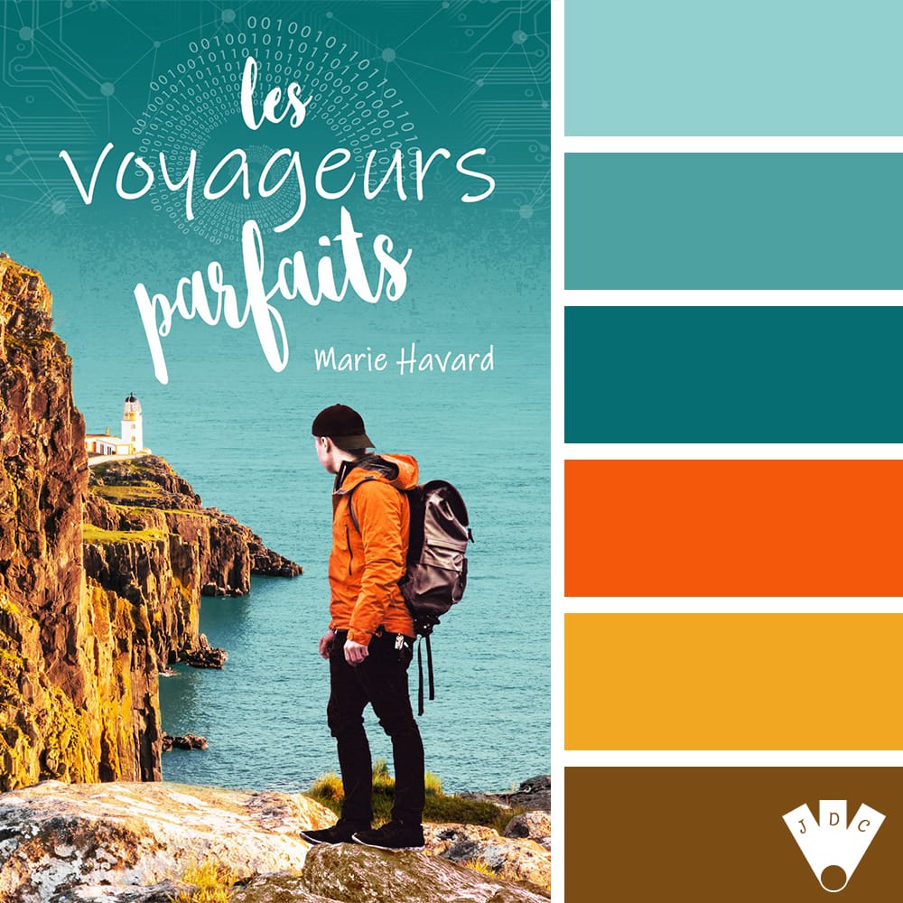 Color palette littéraire à partir de la nouvelle couverture du livre "Les voyageurs parfaits" de l'atuteure Marie Havard