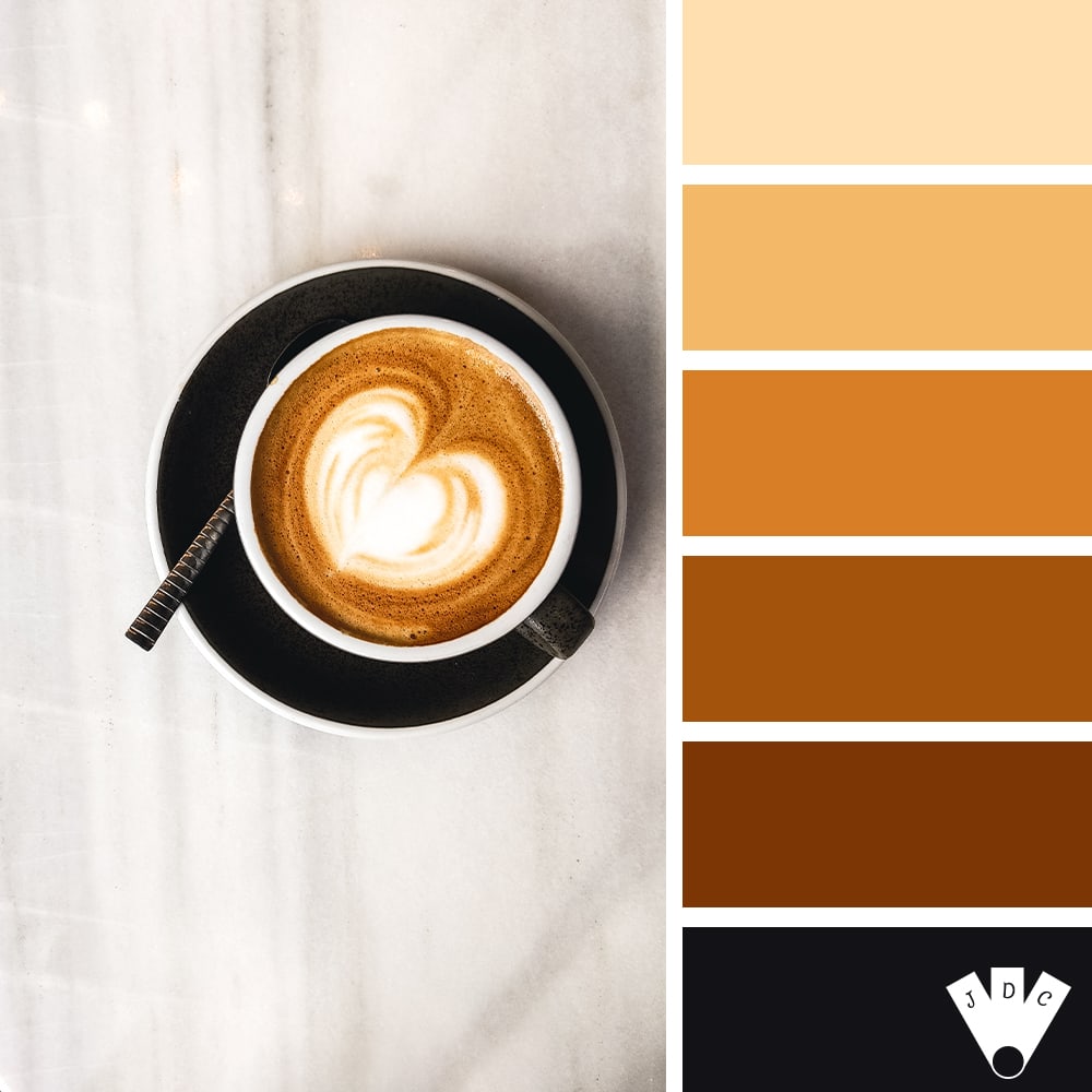 Color palette à partir d'une photo d'un café avec un cœur au lait, du latte art.