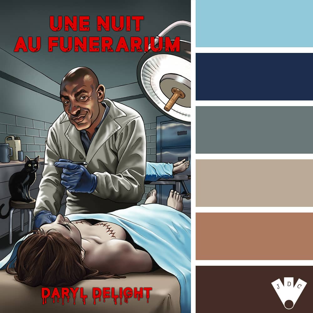 Color palette à partir de la couverture du livre "Une nuit au funérarium" de l'auteur Daryl Delight.