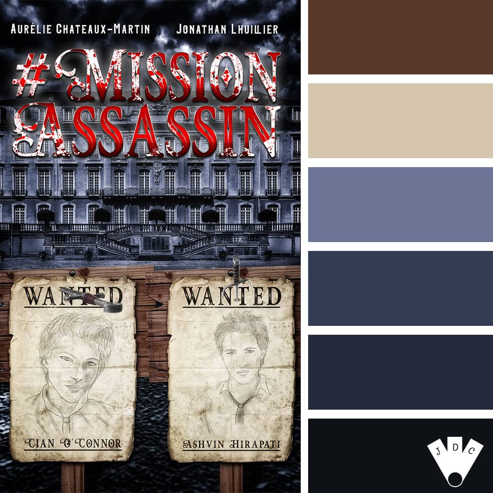 Color palette à partir de la couverture du livre "#missionassassin" des auteurs Jonathan Lhuillier & Aurélie Chateau-Martin