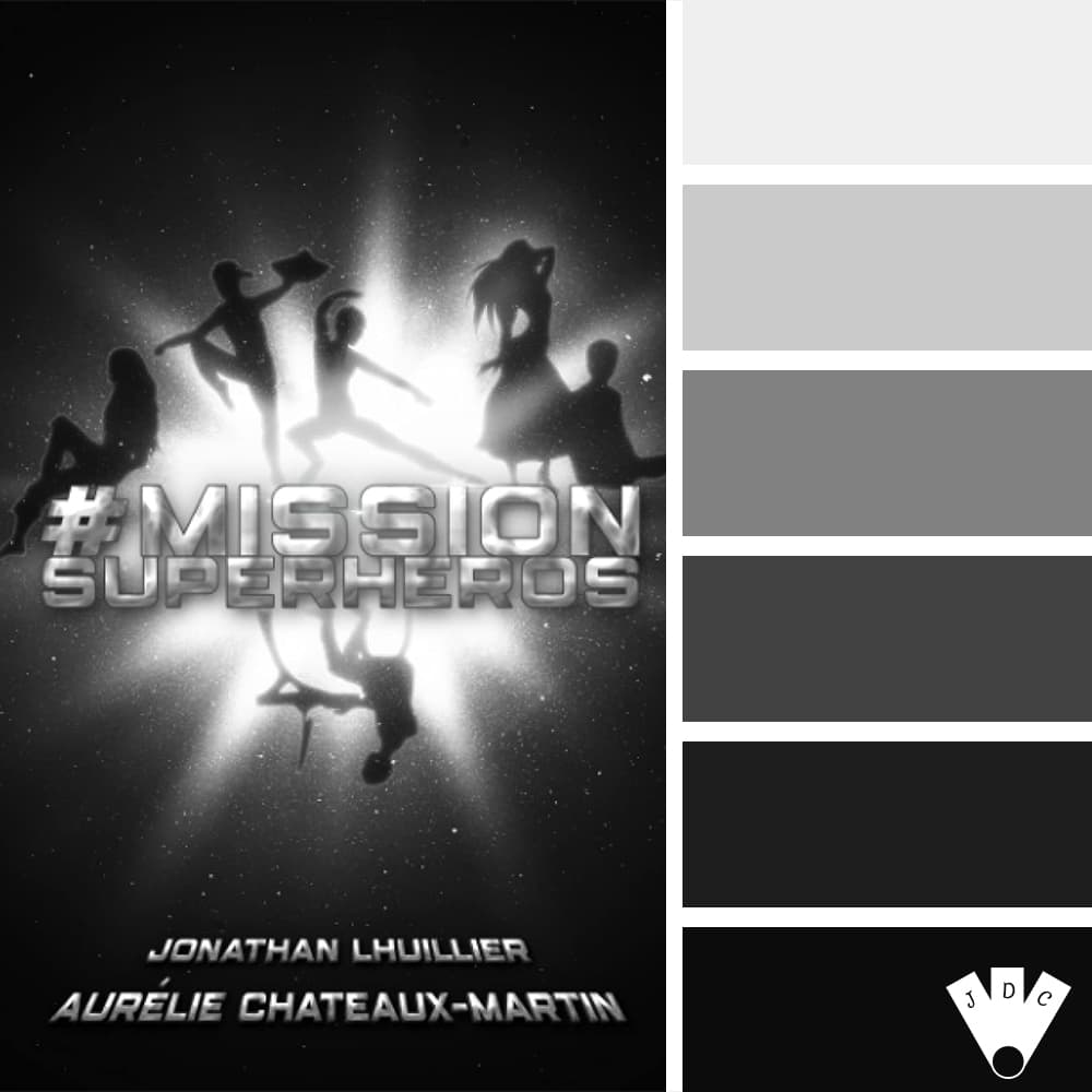 Color palette à partir de la couverture du livre "#missionsuperhéros" des auteurs Jonathan Lhuillier & Aurélie Chateau-Martin