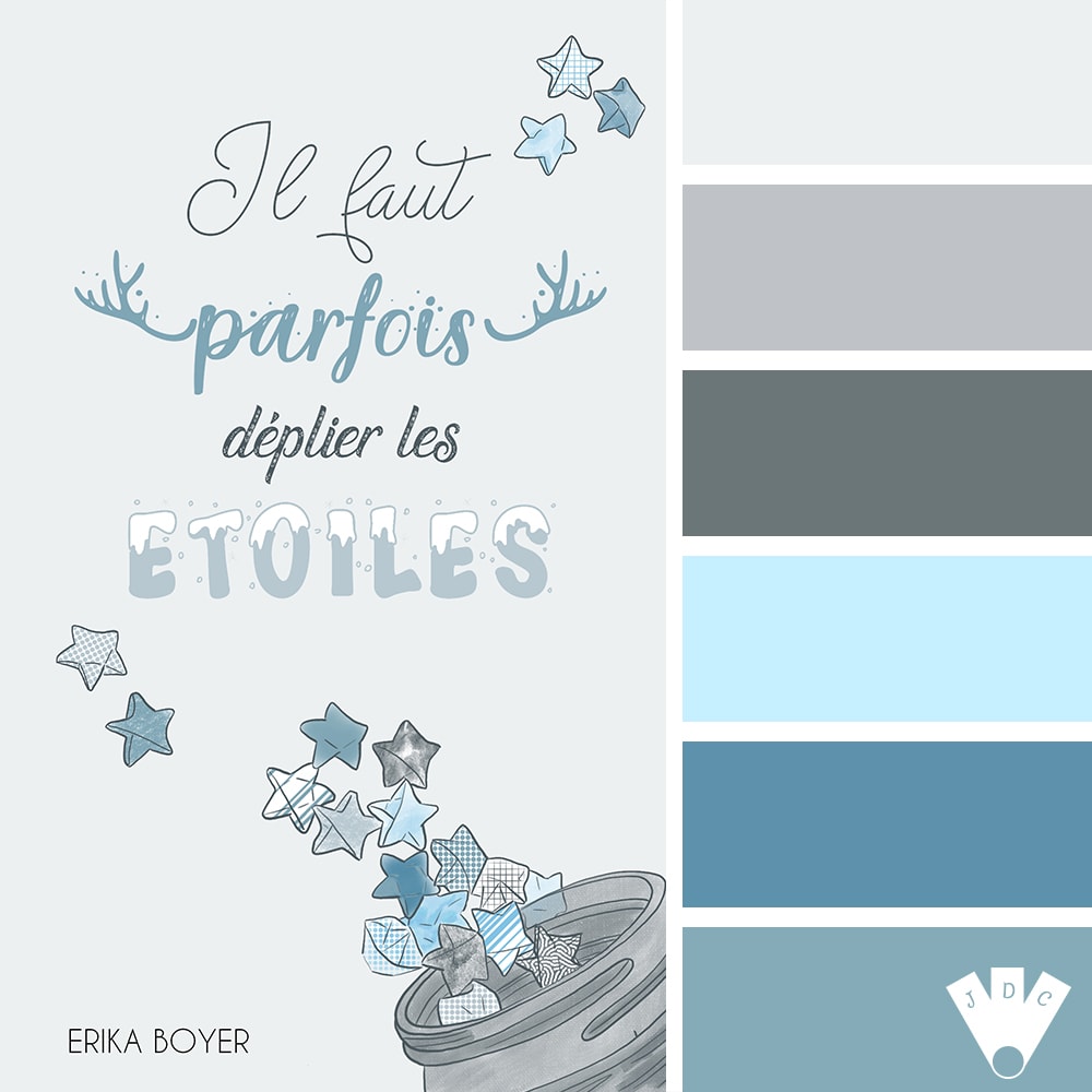 Color palette à partir de la couverture du livre "Il faut parfois déplier les étoiles" de l'auteure Erika Boyer.
