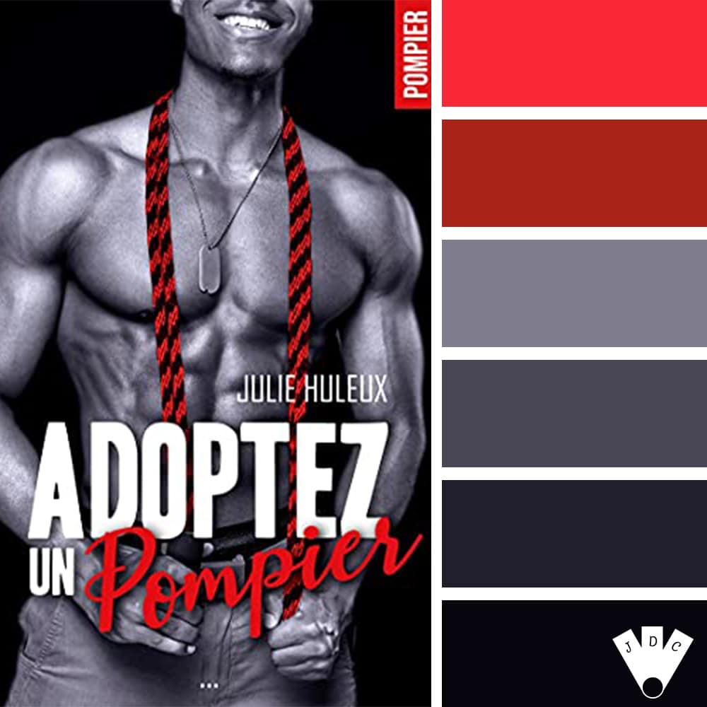 Color palette à partir de la couverture du livre "Adoptez un pompier" de l'autrice Julie Huleux.