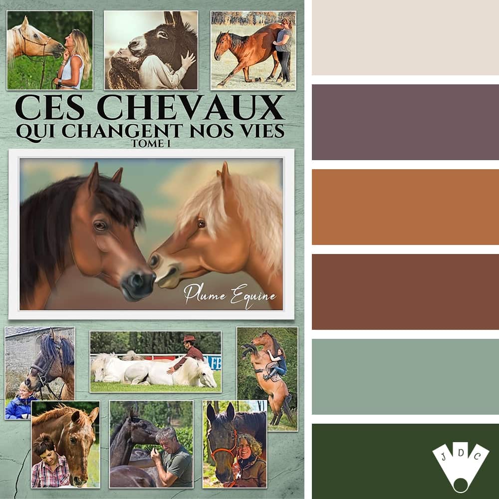 Color palette à partir de la couverture du livre "Ces chevaux qui changent nos vies T1" de l'autrice Plume équine