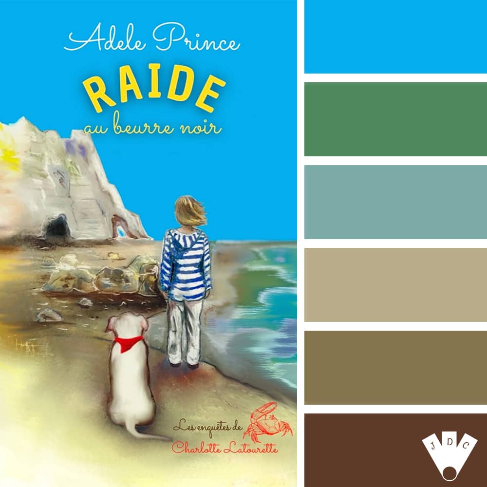 Color palette à partir de la couverture du livre "Les enquêtes de Charlotte Latourette T2 : Raide au beurre noir" de l'autrice Adele Prince