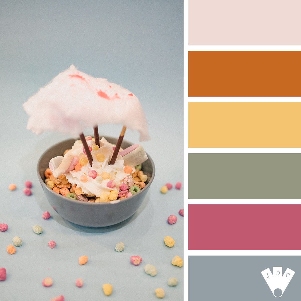 Color palette dans les tons rose et vert