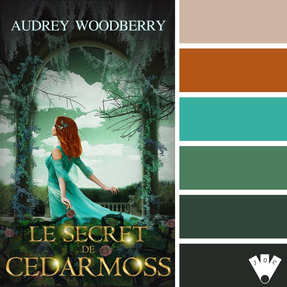 Color palette à partir de la couverture du livre "Le secret de cedarmos' de l'autrice Audrey Woodberry