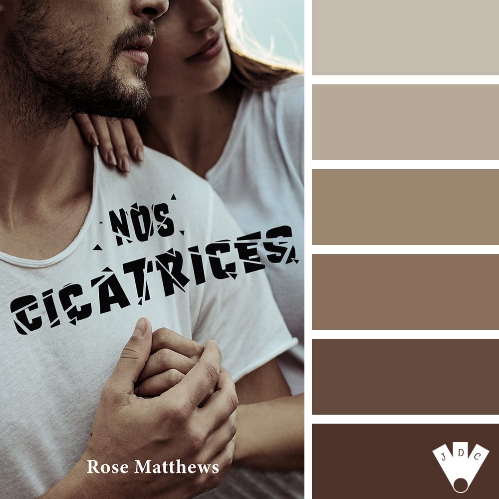Color palette à partir de la couverture du livre "Nos cicatrices" de l'autrice Rose Matthews