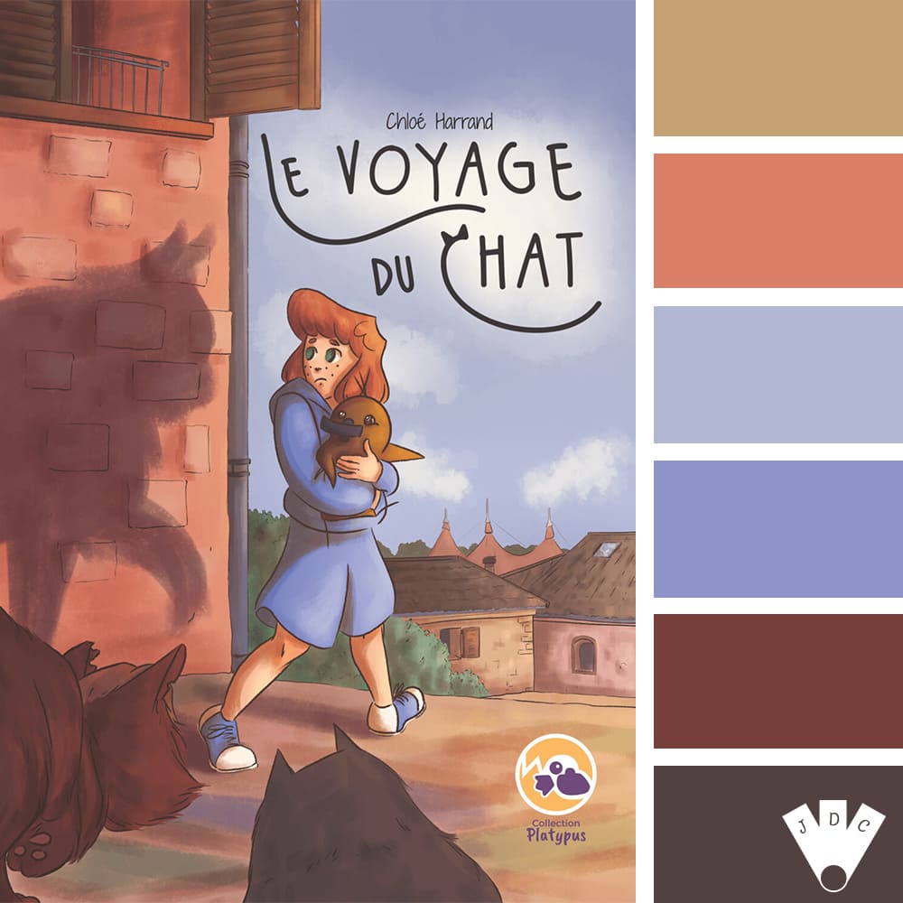 Color palette à partir de la couverture du livre "Le voyage du chat" de l'autrice Chloé Harrand.