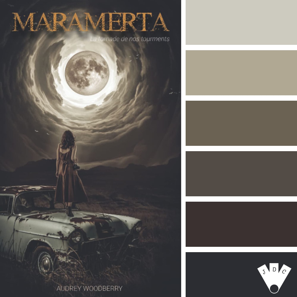 Color palette à partir de la couverture du livre "Maramerta" de l'autrice Audrey Woodberry