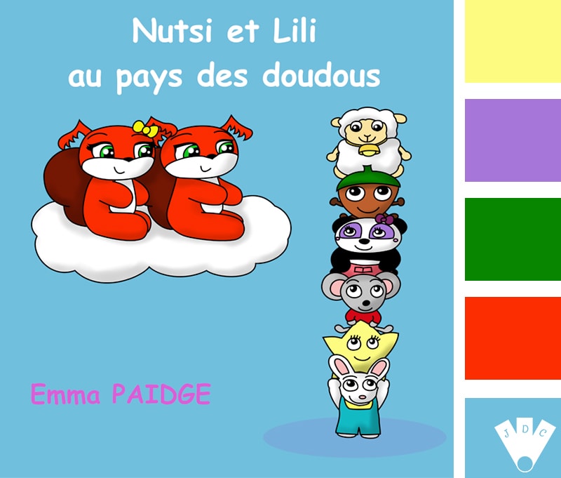 Color palette à partir de la couverture du livre "Nutsi et lili au pays des doudous" de l'autrice Emma Paidge