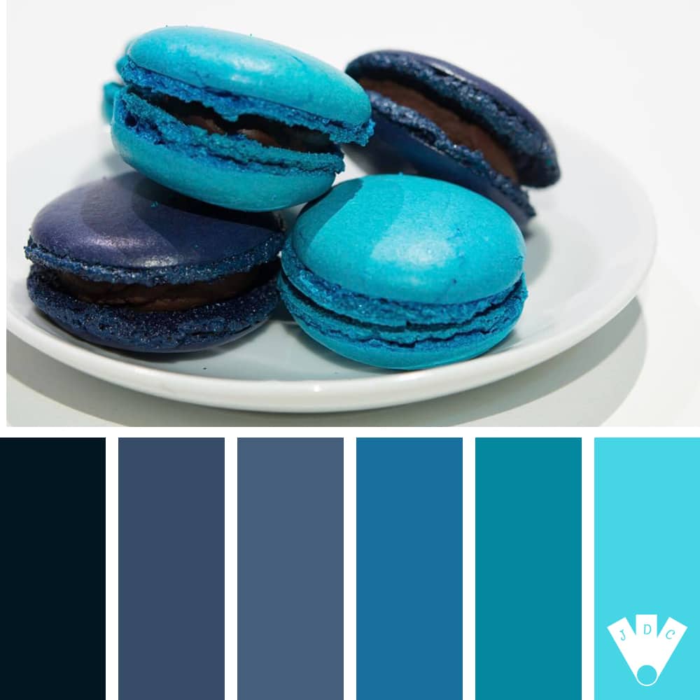 Color palette à partir d'une photo de macarons de couleur bleu par le photographe Clato Mortese.