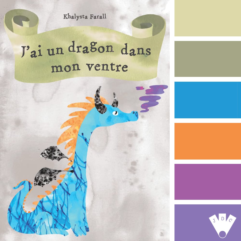 Color palette littéraire à partir de la couverture du livre "J'ai un dragon dans mon ventre" de l'autrice Khalysta Farall