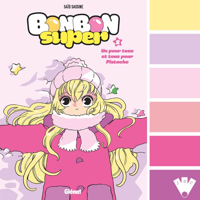 Color palette à partir de la couverture du livre "Bonbon Super T2 : Un pour tous et tous pour Pistache" de Saïd Sassine