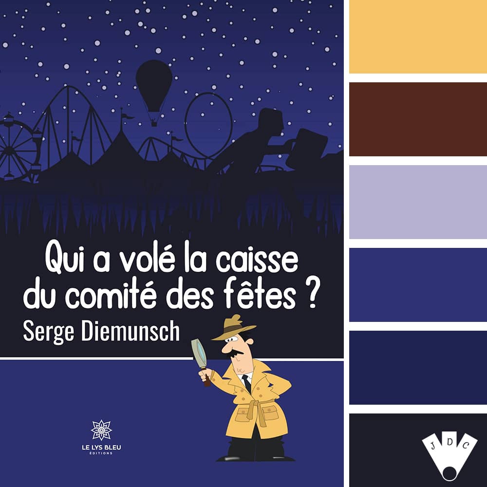 Color palette à partir de la couverture du livre "Qui a volé la caisse du comité des fêtes ? " de Serge Diemunsch