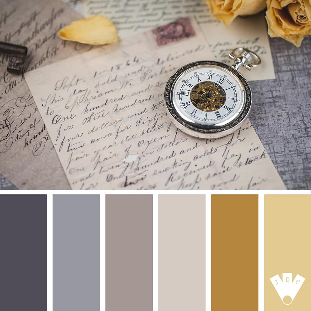 Color palette à partir d'une photo d'une montre à gousset sur une feuille écrite a la plume