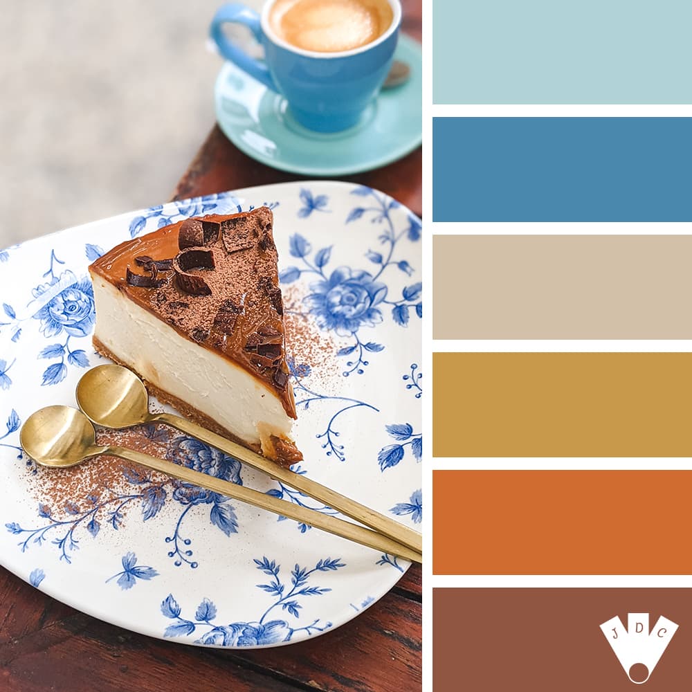 Color palette à partir d'une photo d'un gâteau au fromage au chocolat avec du café