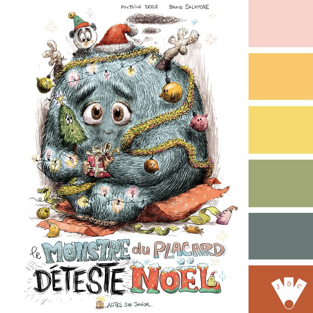 Color palette à partir de la couverture du livre "Le monstre du placard déteste Noël" de Antoine Dole et Bruno Salamone
