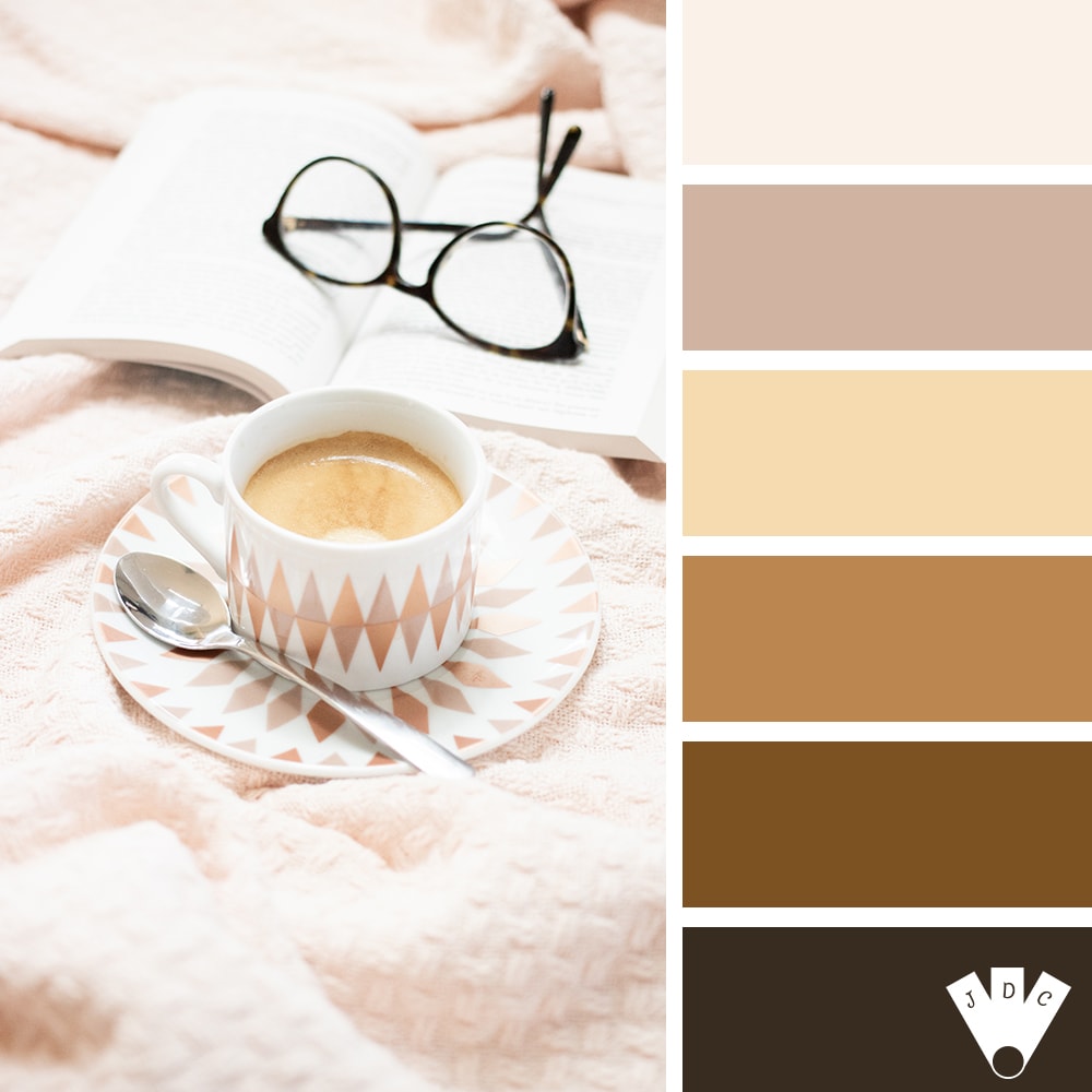 Color palette à partir d'une tasse de café posée sur une couverture