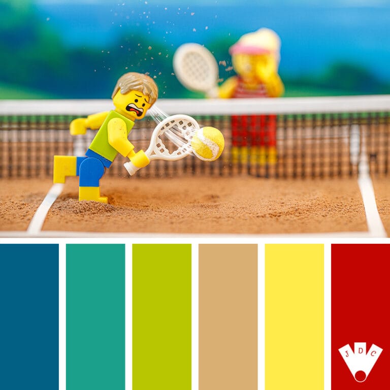 Color palette à partir d'une photo d'un légo jouant au tennis par le photographe L'aphofol