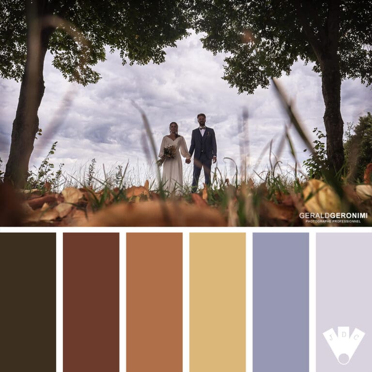 Color palette à partir d'une photo After-Day des mariés Manon et Quentin par le photographe de mariage Gérald Geronimi.
