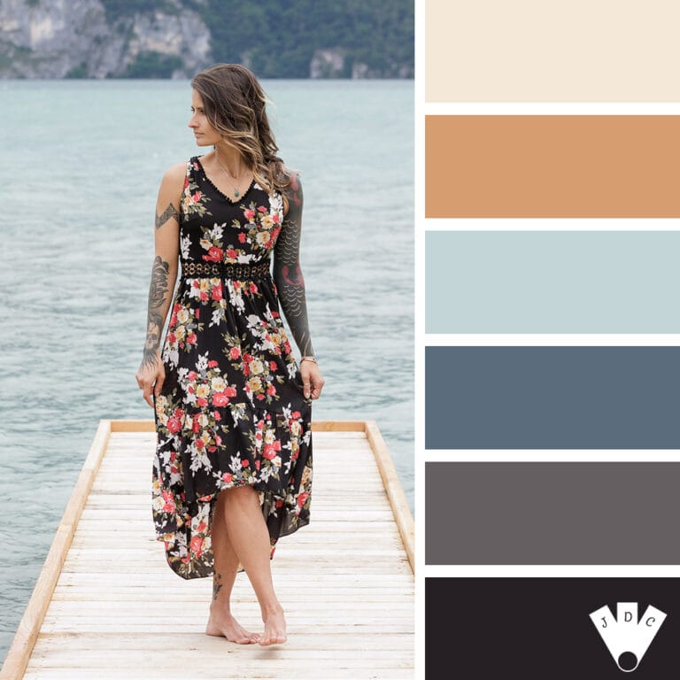 Color palette d'une photo d'une modèle au bord du lac d'Annecy par le photographe Oui Oui photos