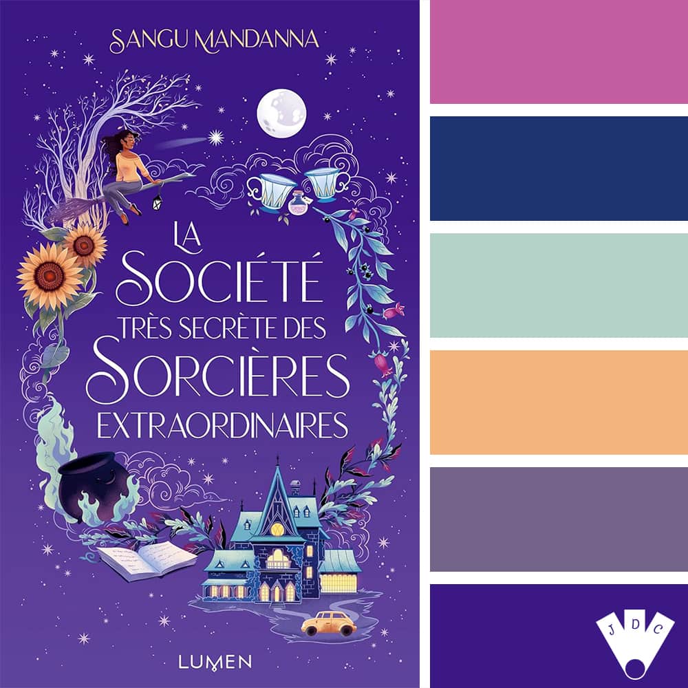 color palette à partir de la couverture du livre "La Société très secrète des sorcières extraordinaires" de Sangu Mandanna