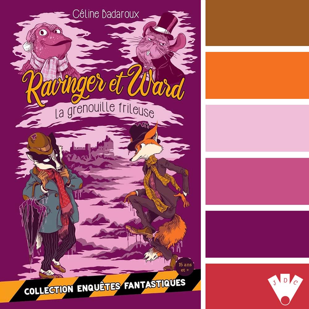 Color palette à partir de la couverture du livre "La grenouille frileuse : Les aventures extraordinaires de Ravinger et Ward" de Céline Badaroux