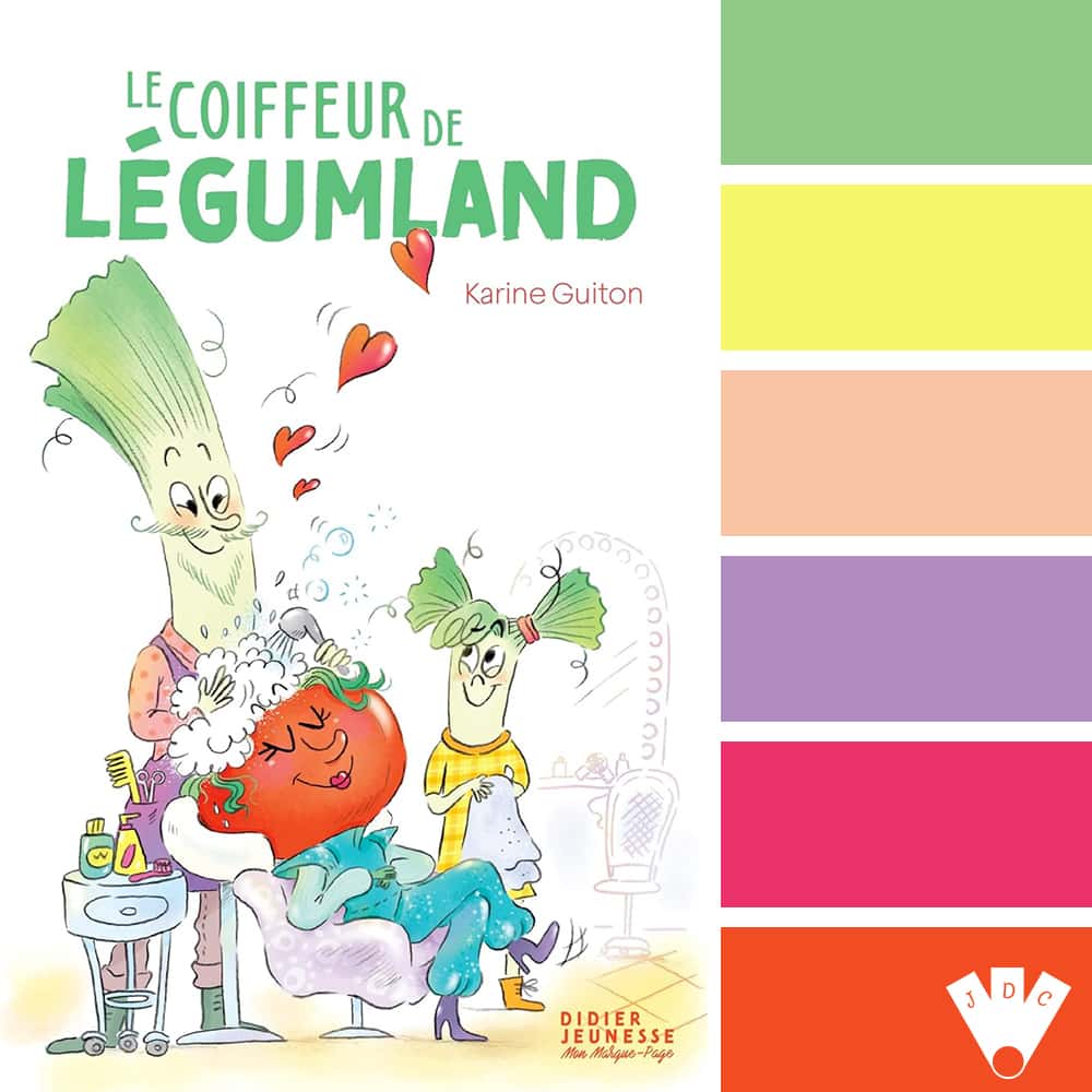 Color palette à partir de la couverture du livre "Le coiffeur de légumland" de Karine Guiton