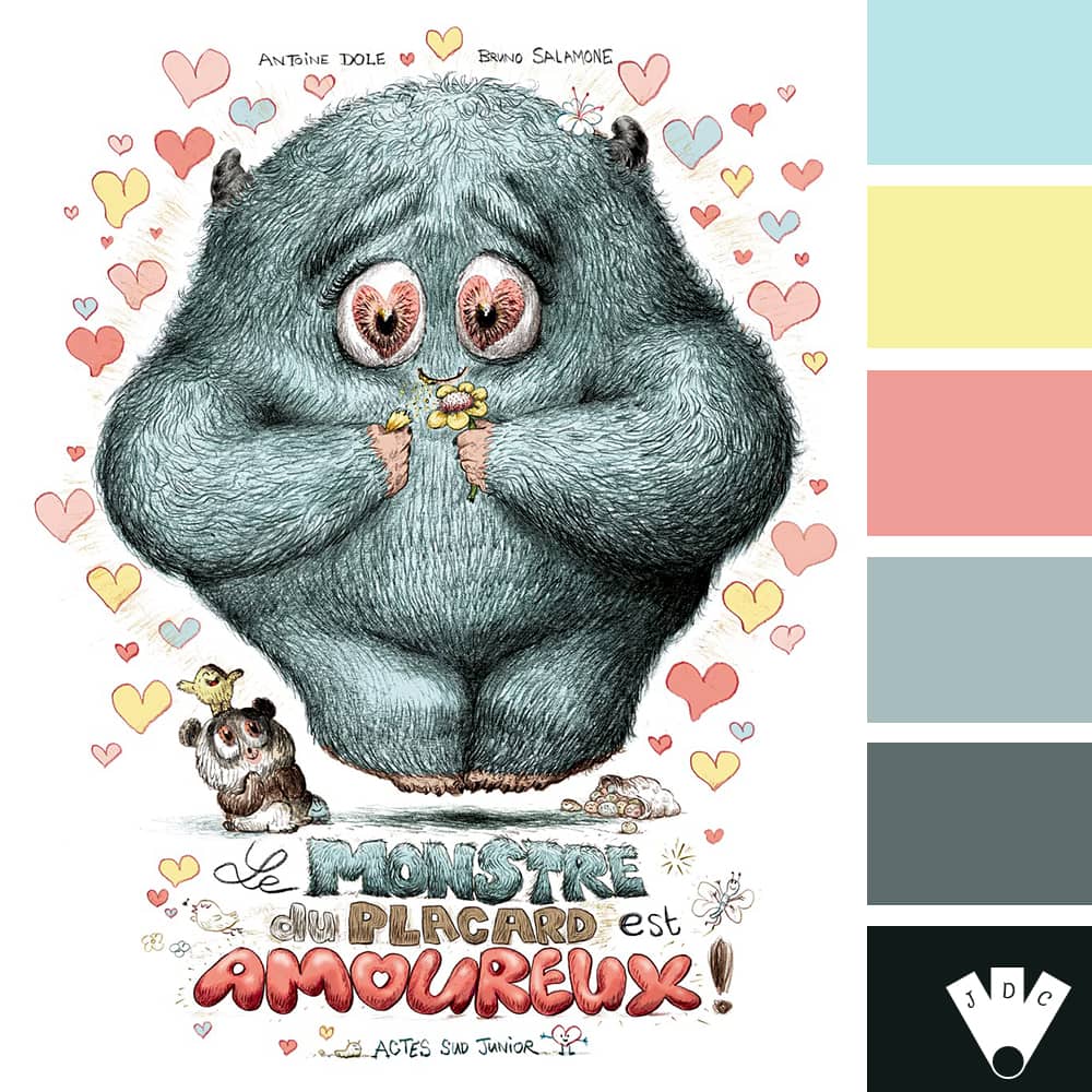 Color palette à partir de la couverture du livre "Le monstre du placard est amoureux ! " d'Antoine Dole