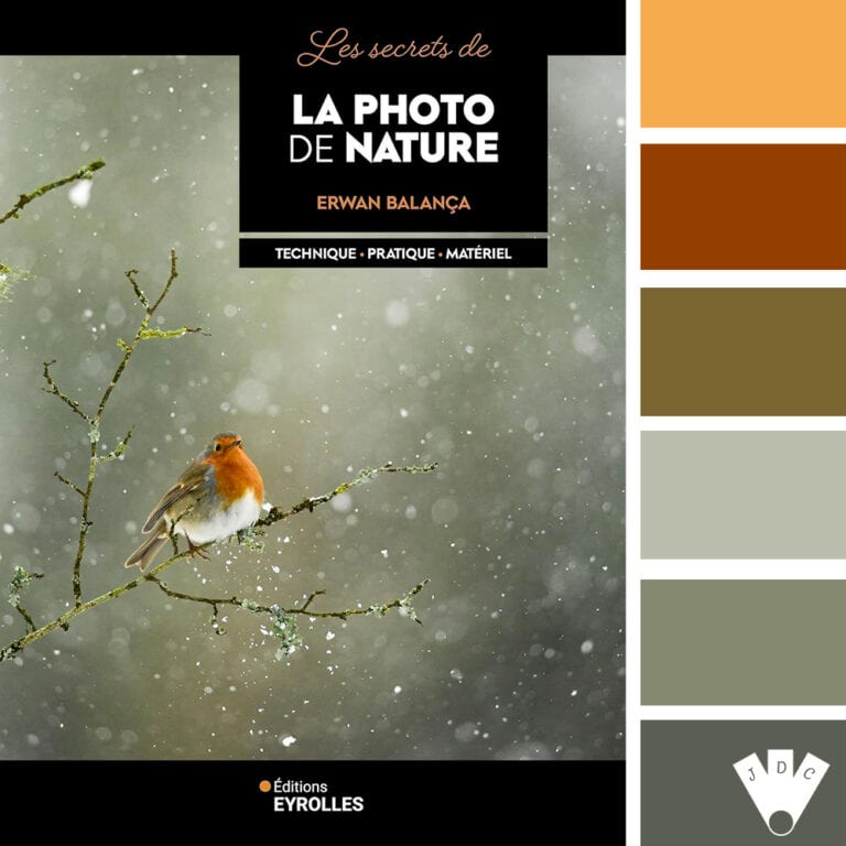 Color palette littéraire à partir de la couverture du livre "Les secrets de la photo de nature" de Erwan Balança