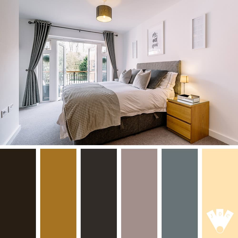 Chambre moderne avec nuancier couleurs apaisantes.