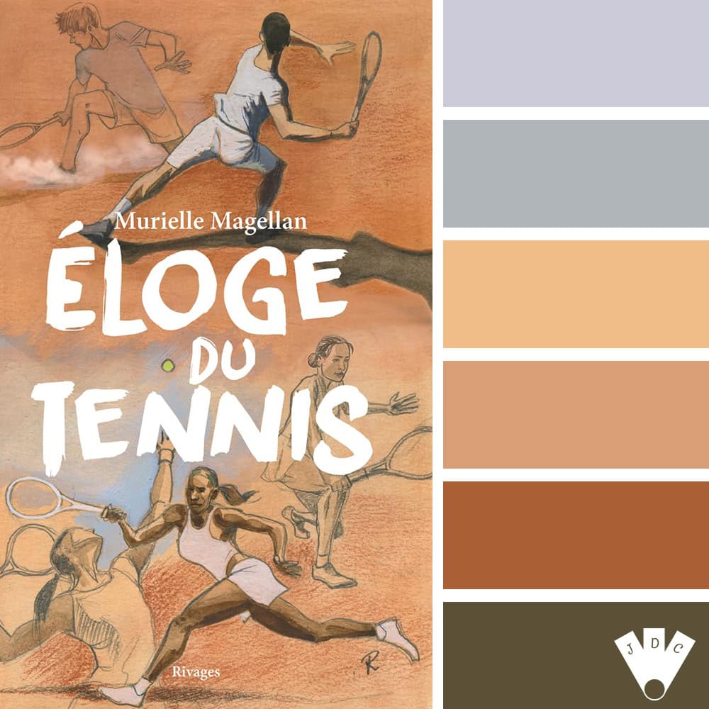 Couverture du livre "Éloge du tennis" de Murielle Magellan, illustrée de joueuses et joueurs sur un court ocre. Un hommage littéraire à ce sport.