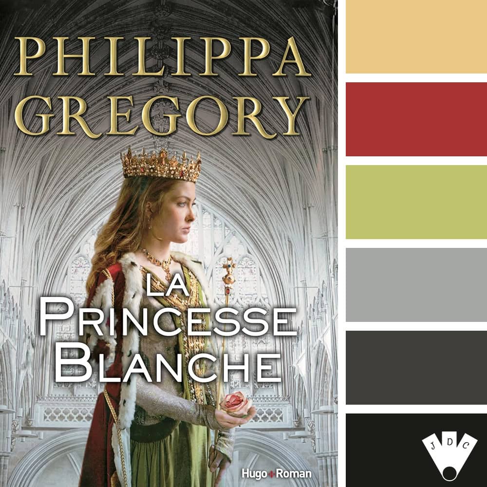 Couverture du roman historique "La Princesse Blanche" de Philippa Gregory. Une femme couronnée, en tenue royale, tient une rose dans une cathédrale.