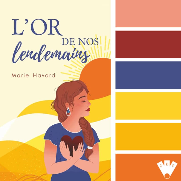 Palette de couleurs inspirée de la couverture du roman L’Or de nos lendemains de Marie Havard, aux tons ensoleillés et chaleureux.