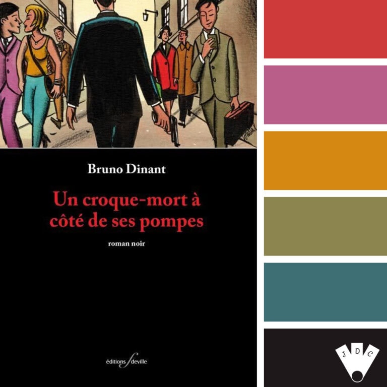 Palette de couleurs inspirée de la couverture du livre Un croque-mort à côté de ses pompes de Bruno Dinant
